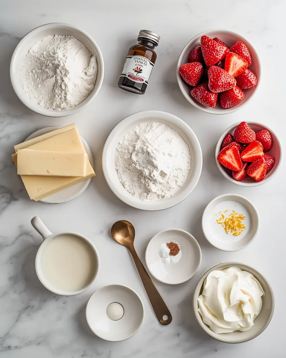 Ingredients for strawberry shortcake cozy summer