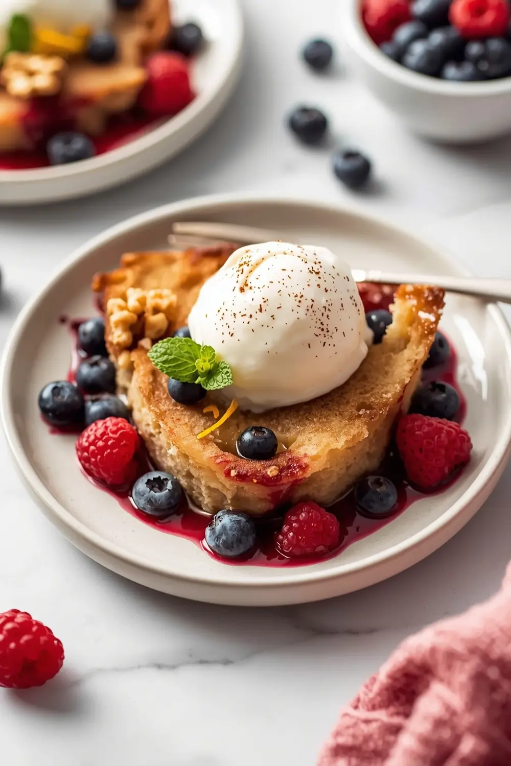 summer berry bread pudding cozy