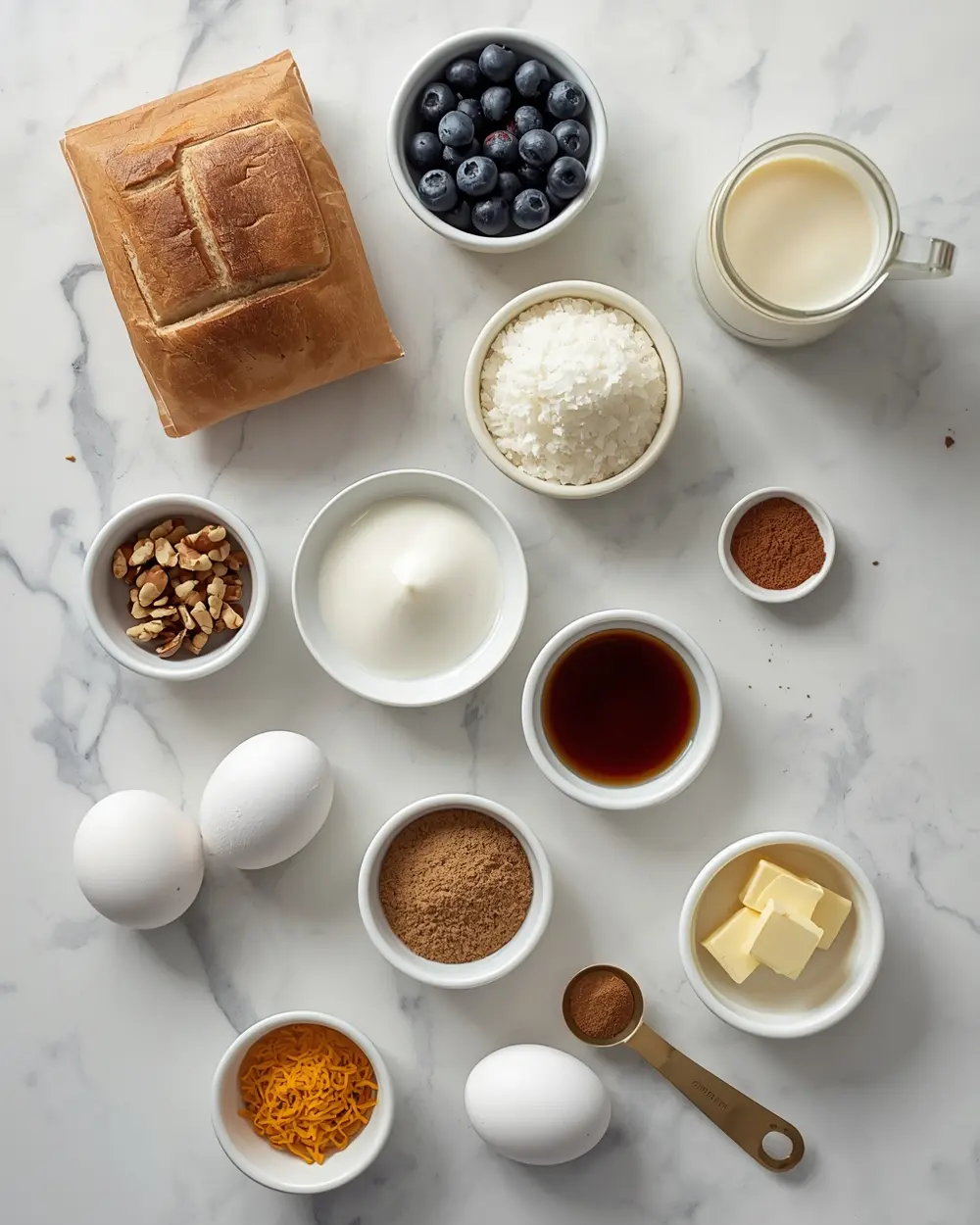 Ingredients for summer berry bread pudding cozy