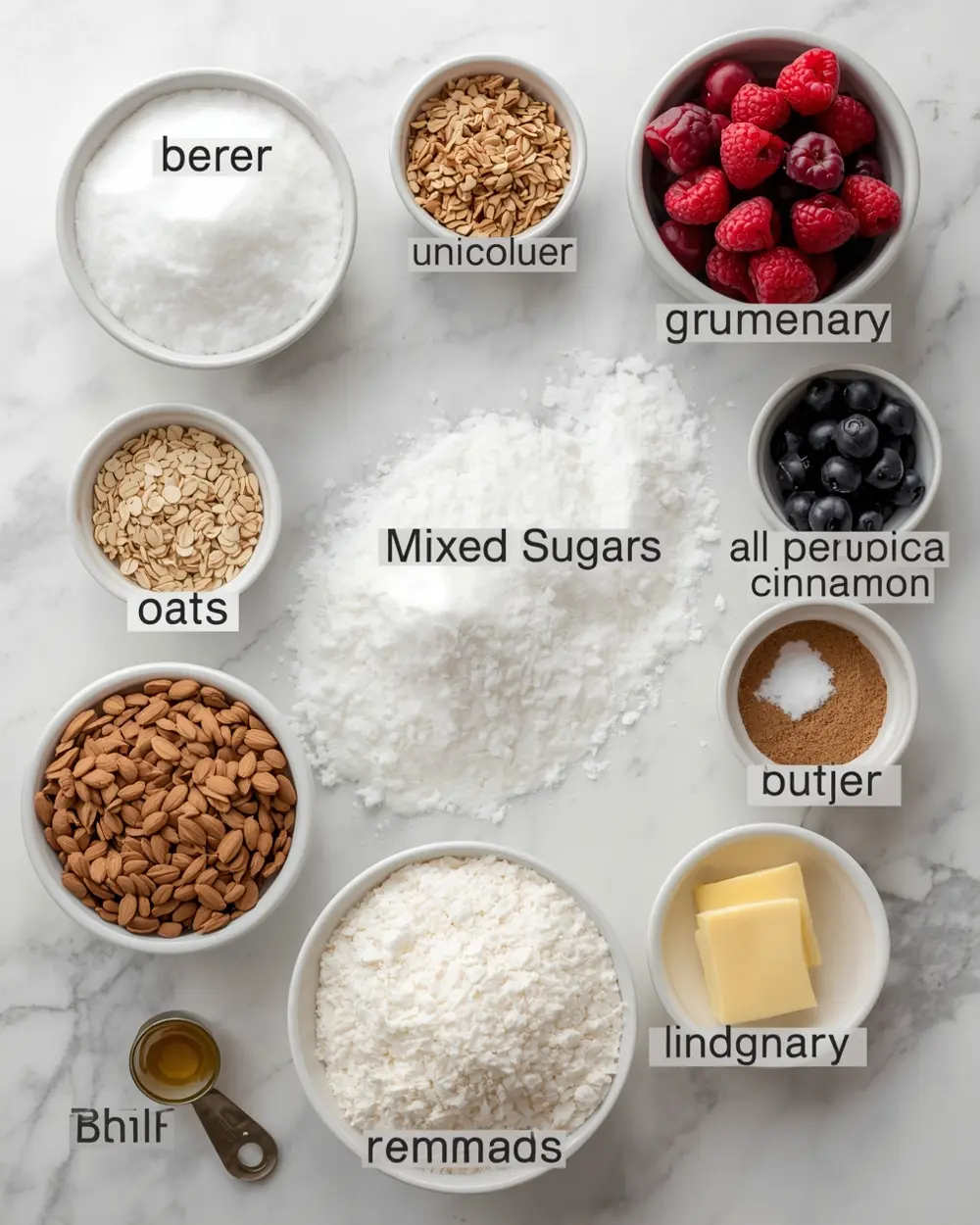 Ingredients for summer berry crumble warm