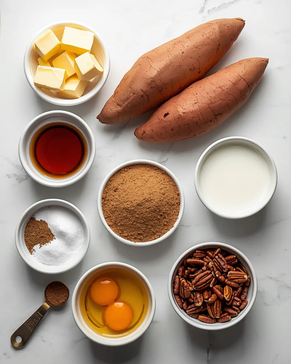 Ingredients for sweet potato casserole cozy Thanksgiving