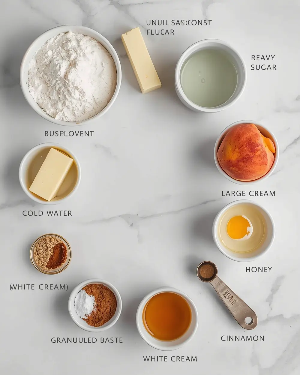 Ingredients for white peach custard tart cozy