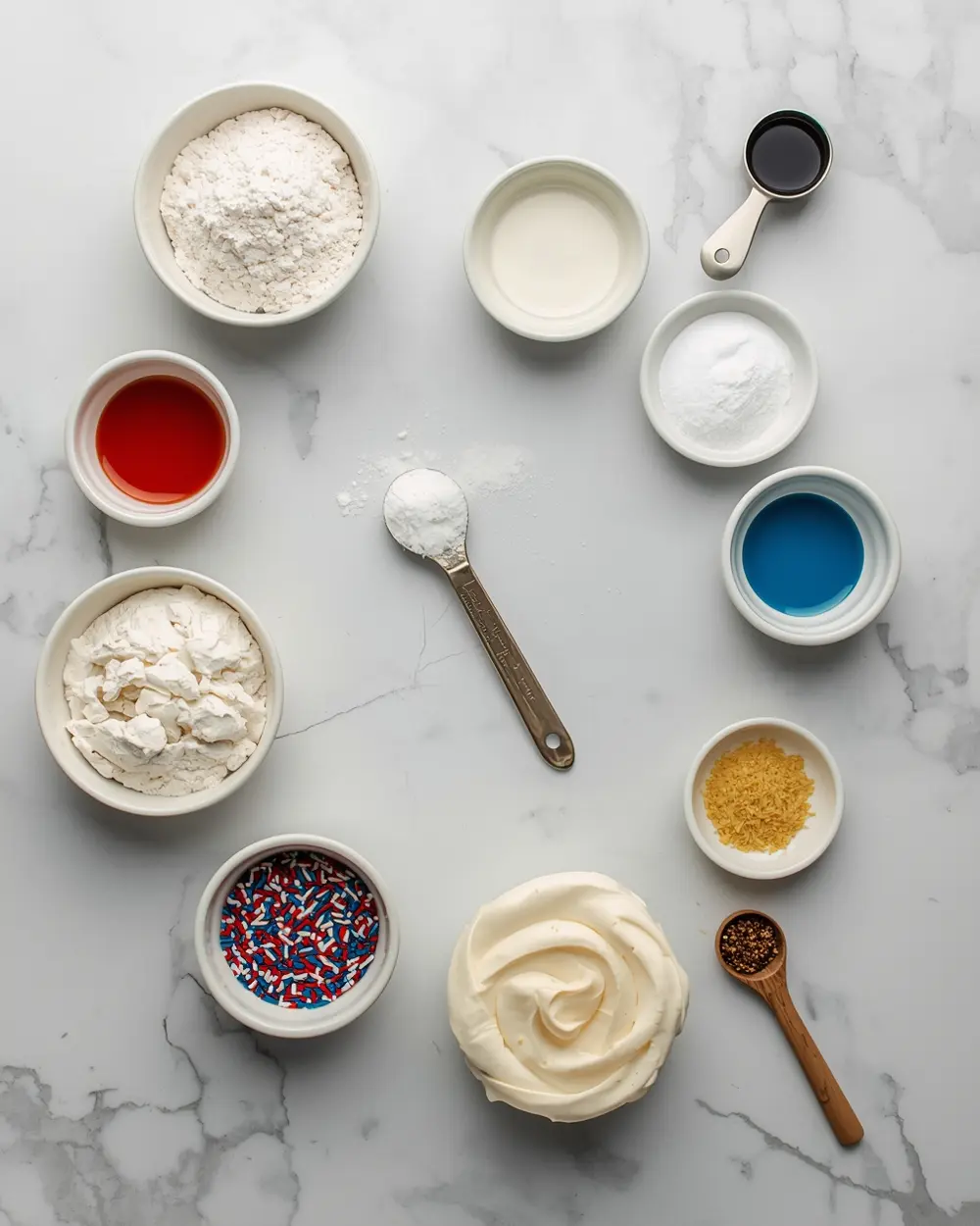 Ingredients for 4th of july cupcakes cozy