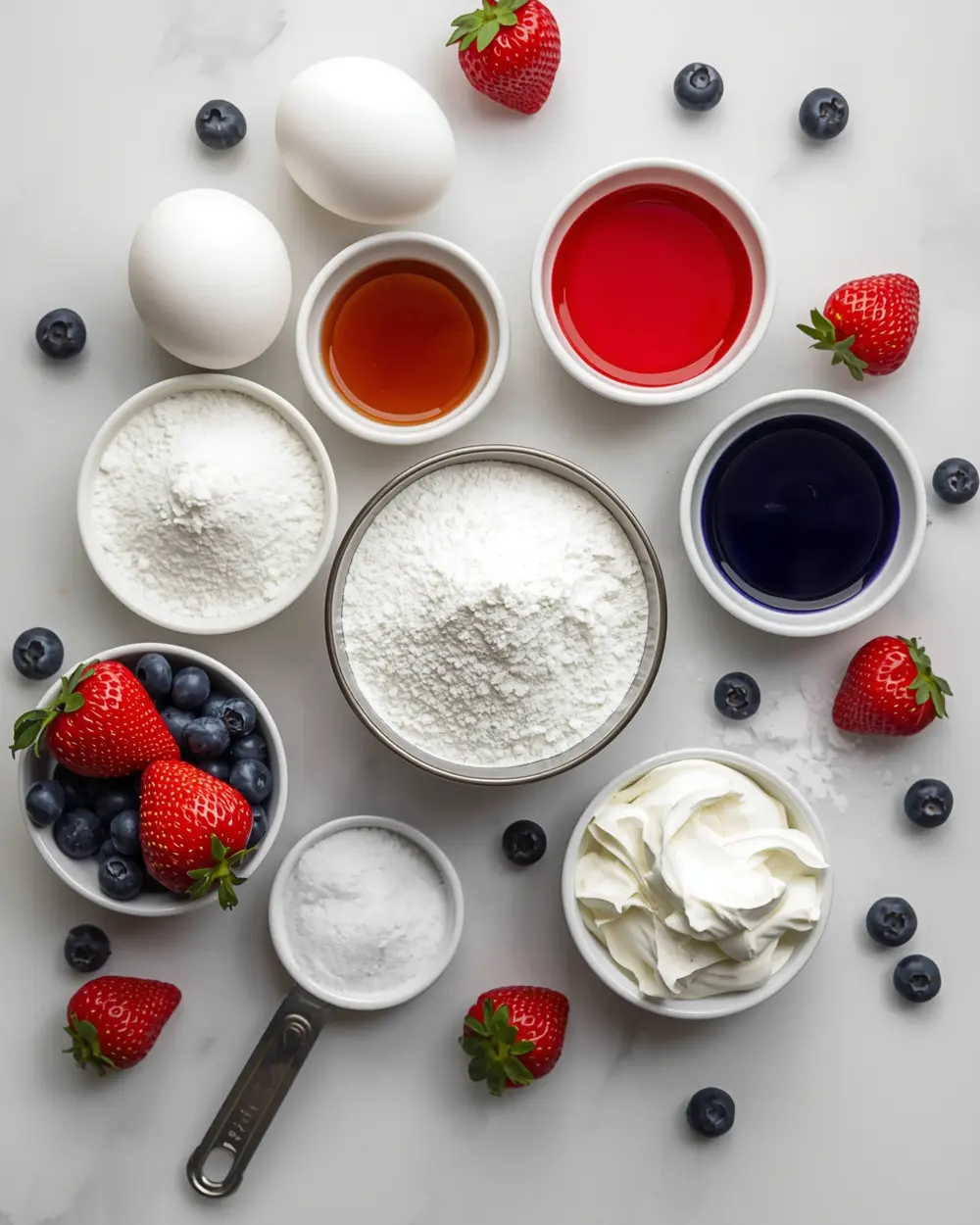 Ingredients for 4th of july meringue kisses cozy