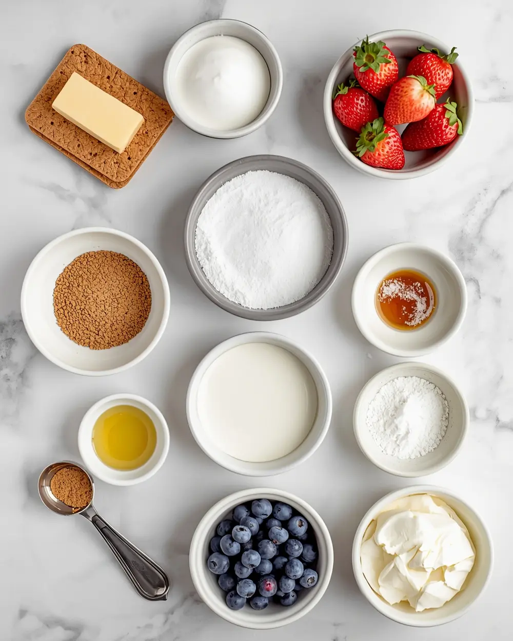 Ingredients for 4th of july no bake cheesecake cozy