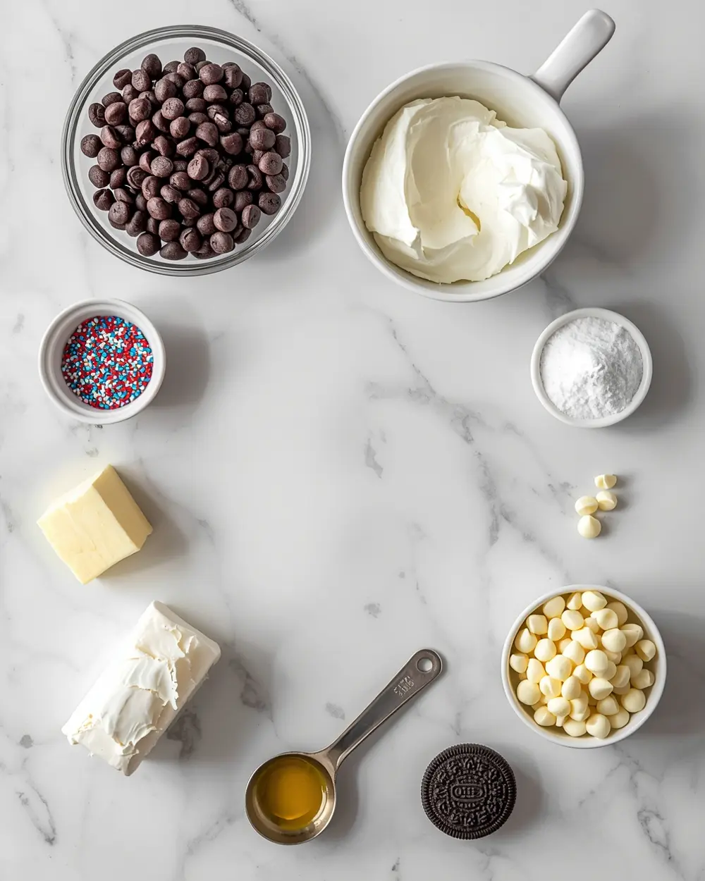 Ingredients for 4th of july oreo truffles cozy