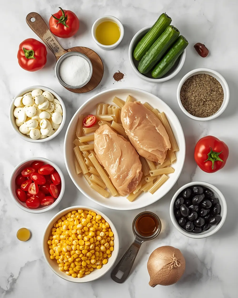 Ingredients for 4th of july pasta salad cozy