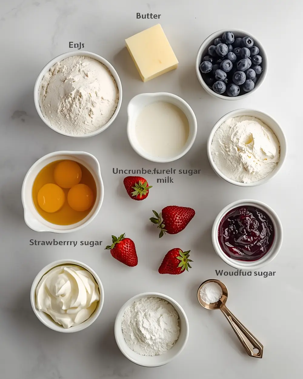Ingredients for 4th of july red white blue cake cozy