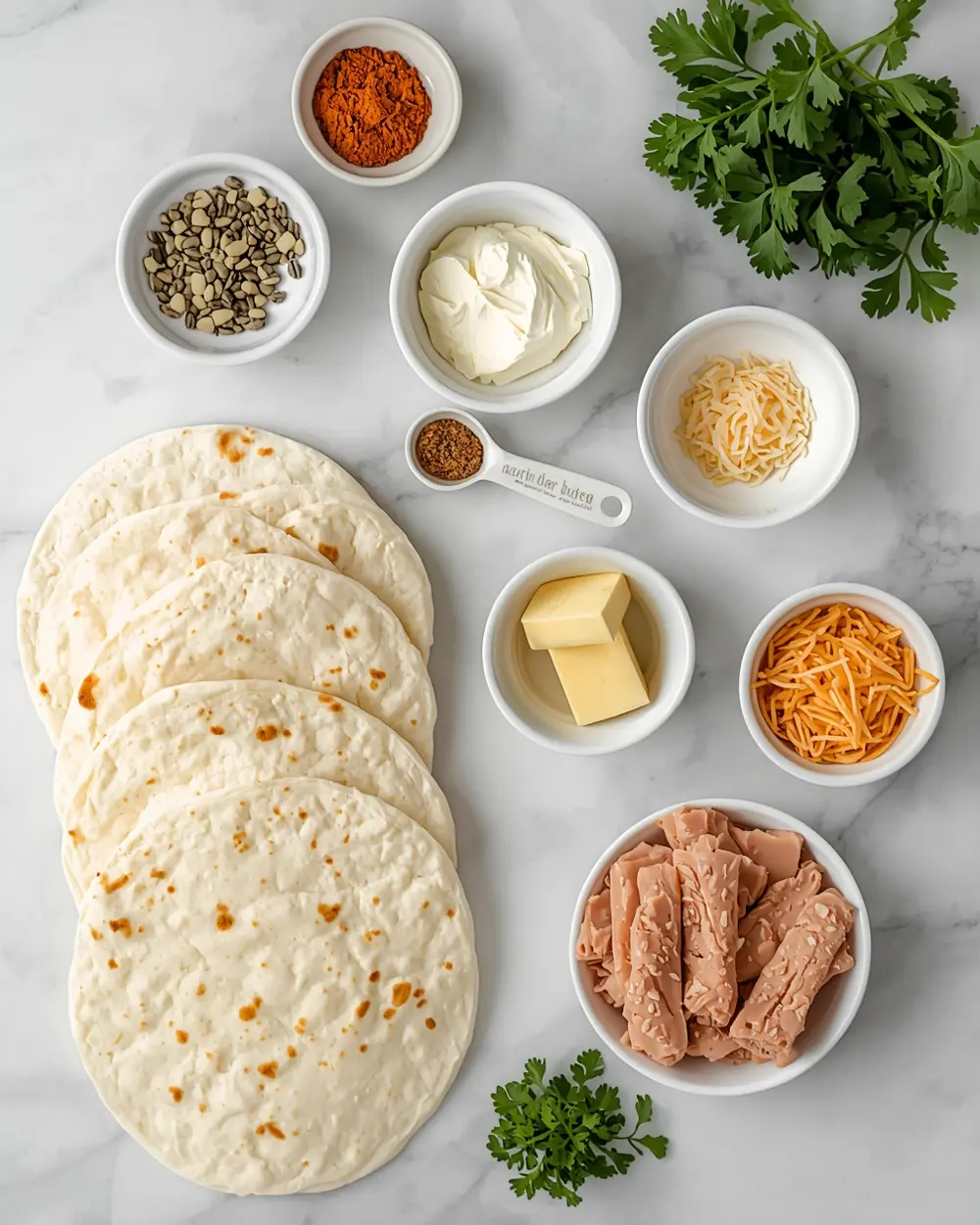 Ingredients for 4th of july tortilla pinwheels cozy