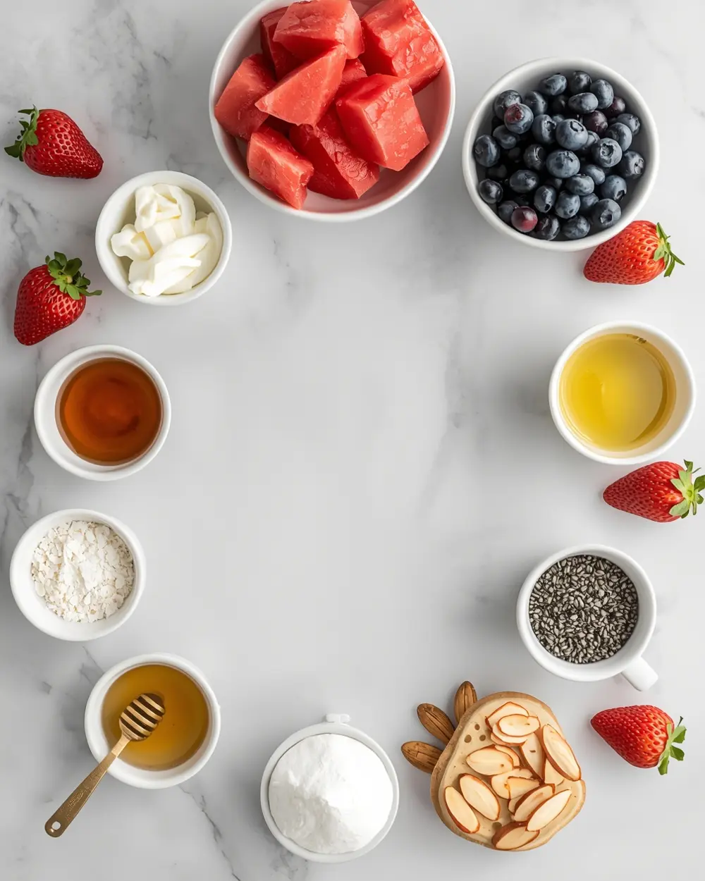 Ingredients for 4th of july watermelon pizza cozy