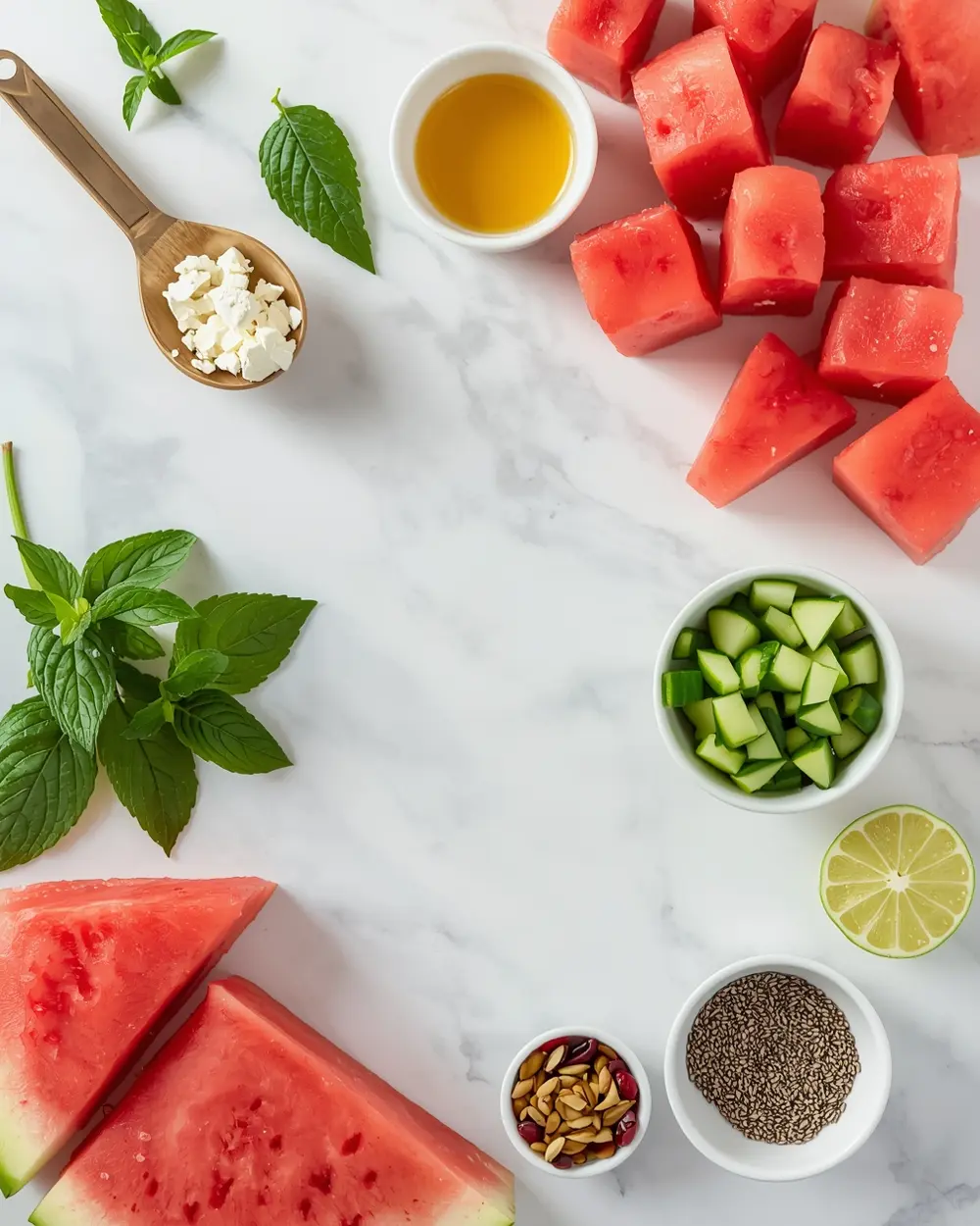 Ingredients for 4th of july watermelon salad cozy