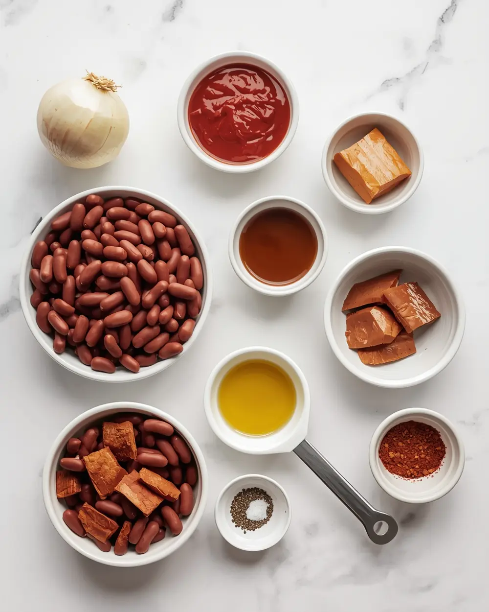 Ingredients for cozy BBQ baked beans summer