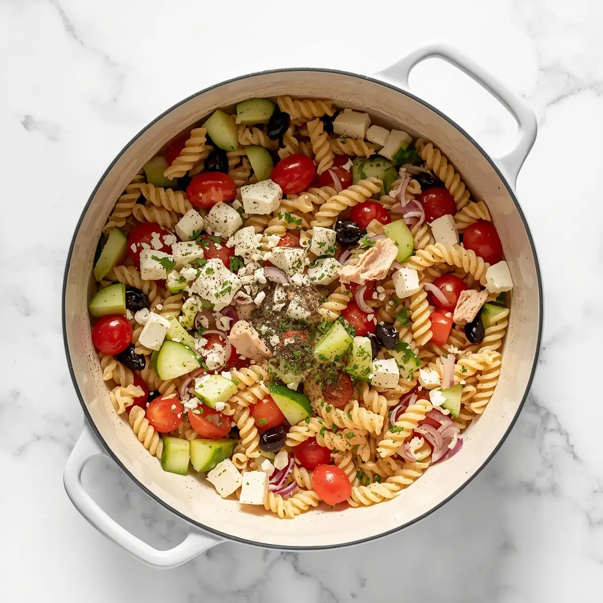 Cooking instructions for cozy Italian pasta salad summer