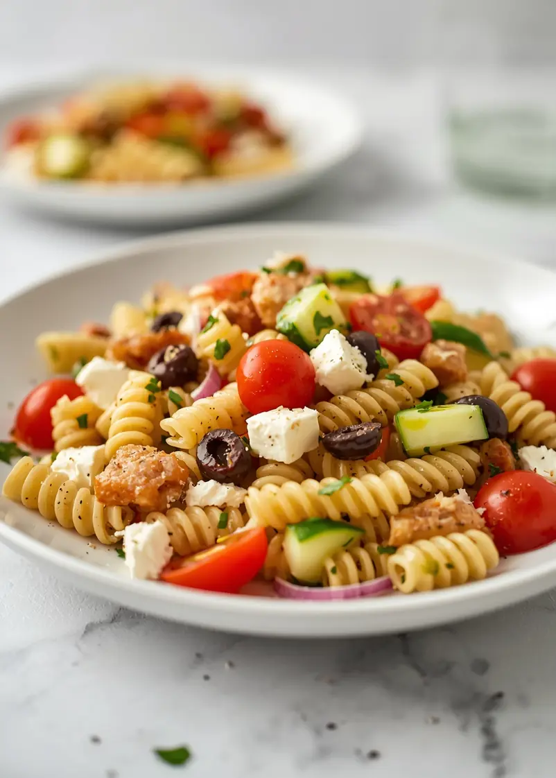 cozy Italian pasta salad summer ready to serve