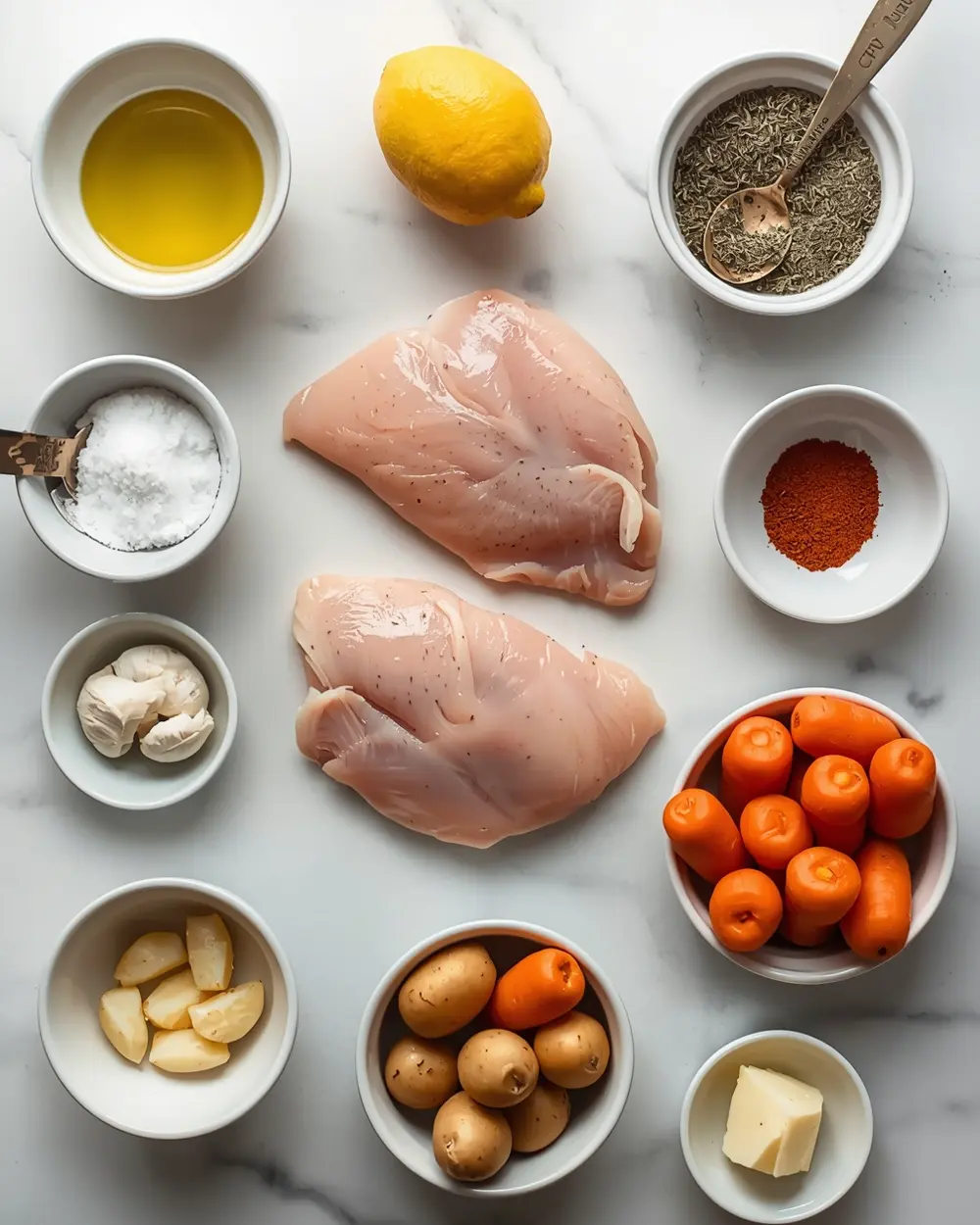 Ingredients for cozy baked chicken breast summer