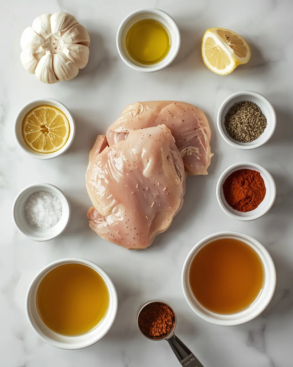 Ingredients for cozy baked chicken thighs summer