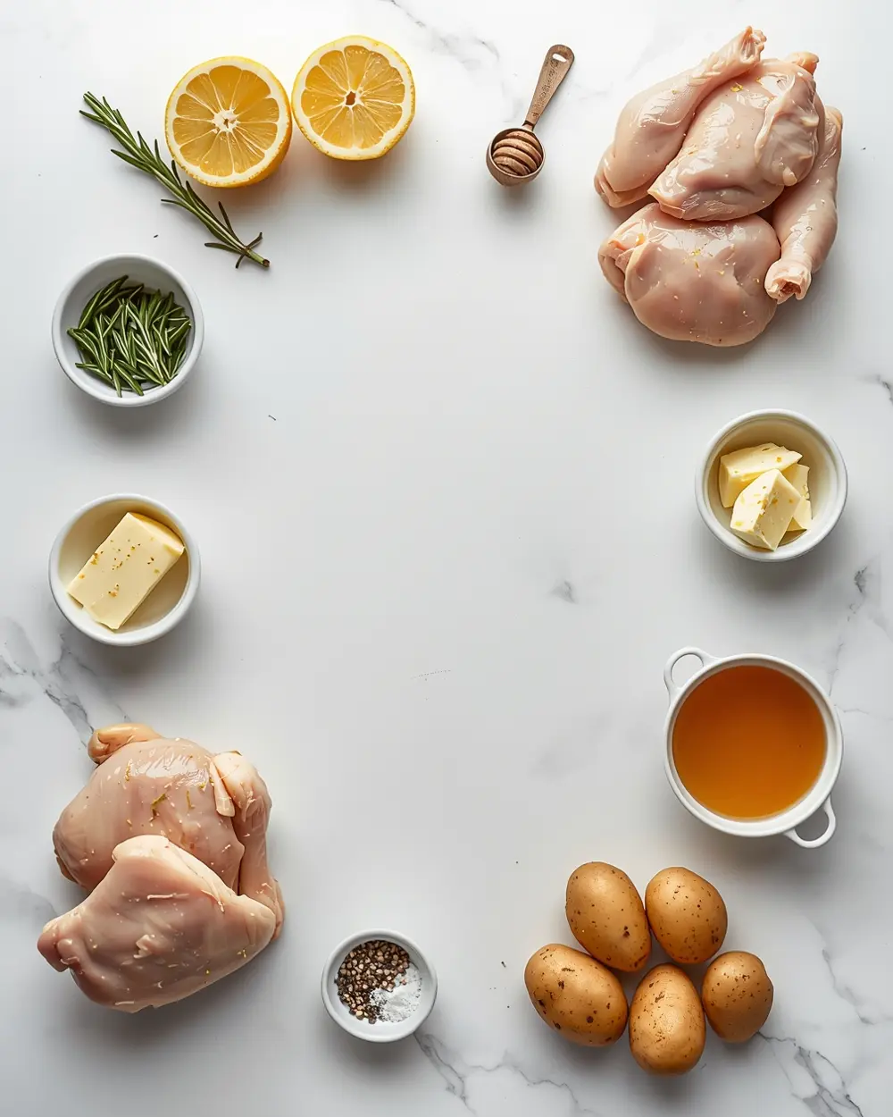 Ingredients for cozy baked lemon herb chicken summer