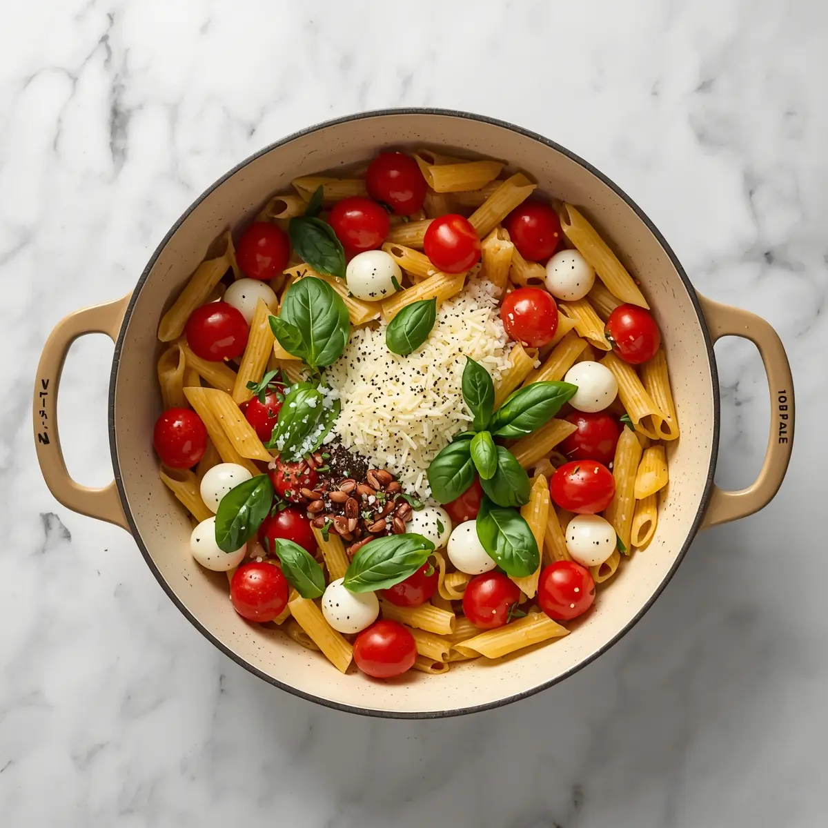 Cooking instructions for cozy caprese pasta salad summer