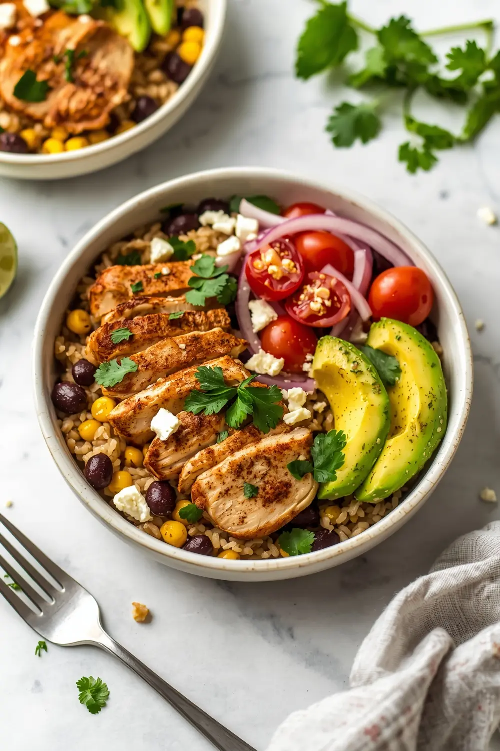 cozy chicken avocado bowl summer