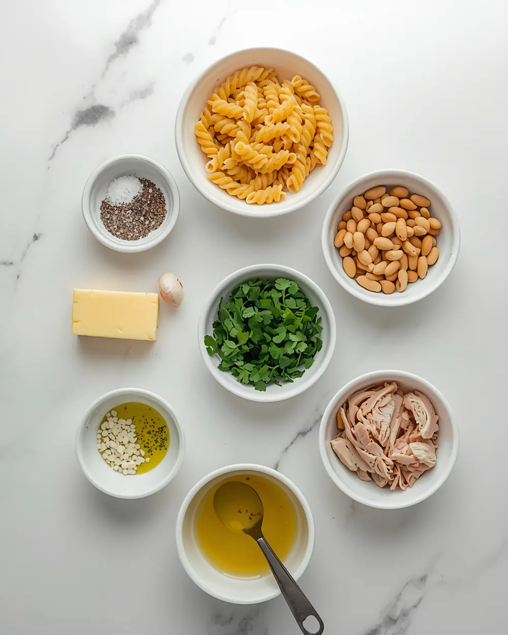 Ingredients for cozy cold lemon pasta summer
