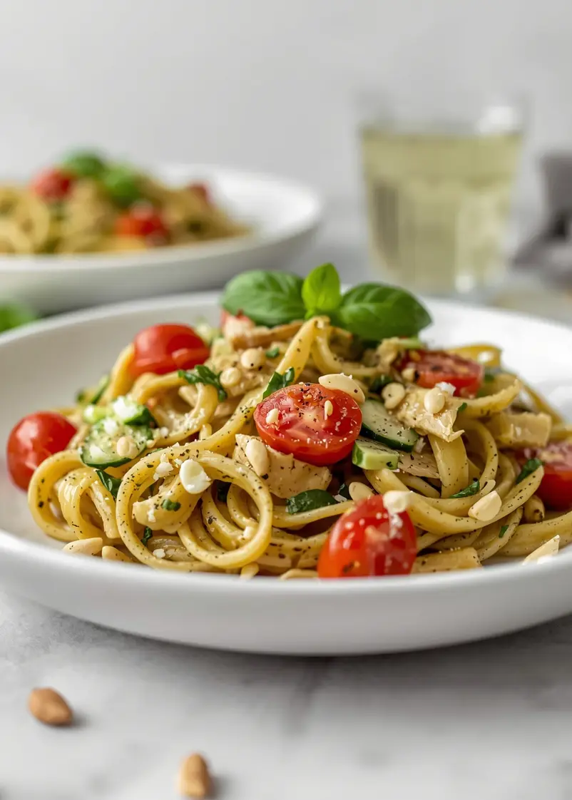 cozy cold pesto pasta summer ready to serve