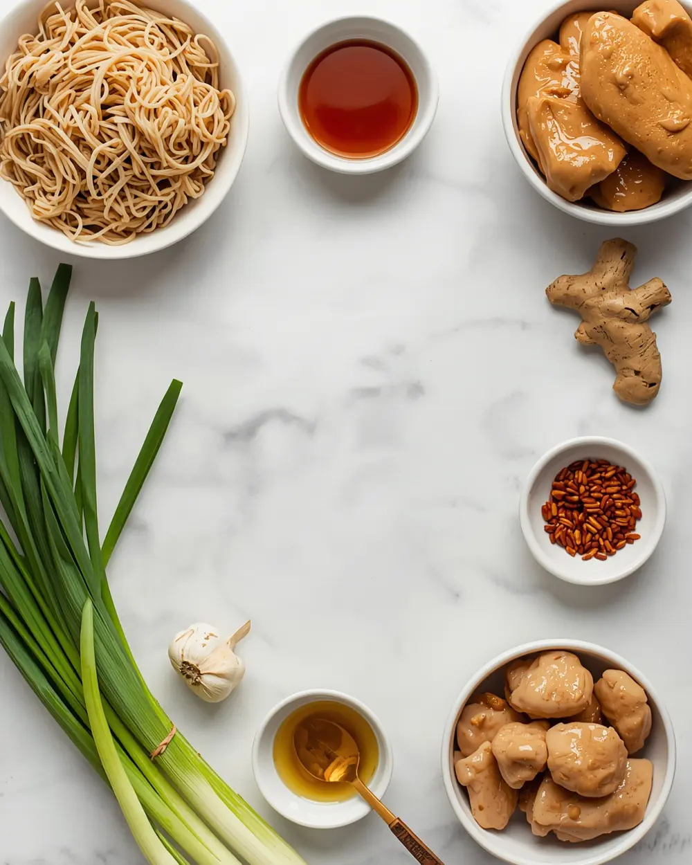 Ingredients for cozy cold sesame noodles summer