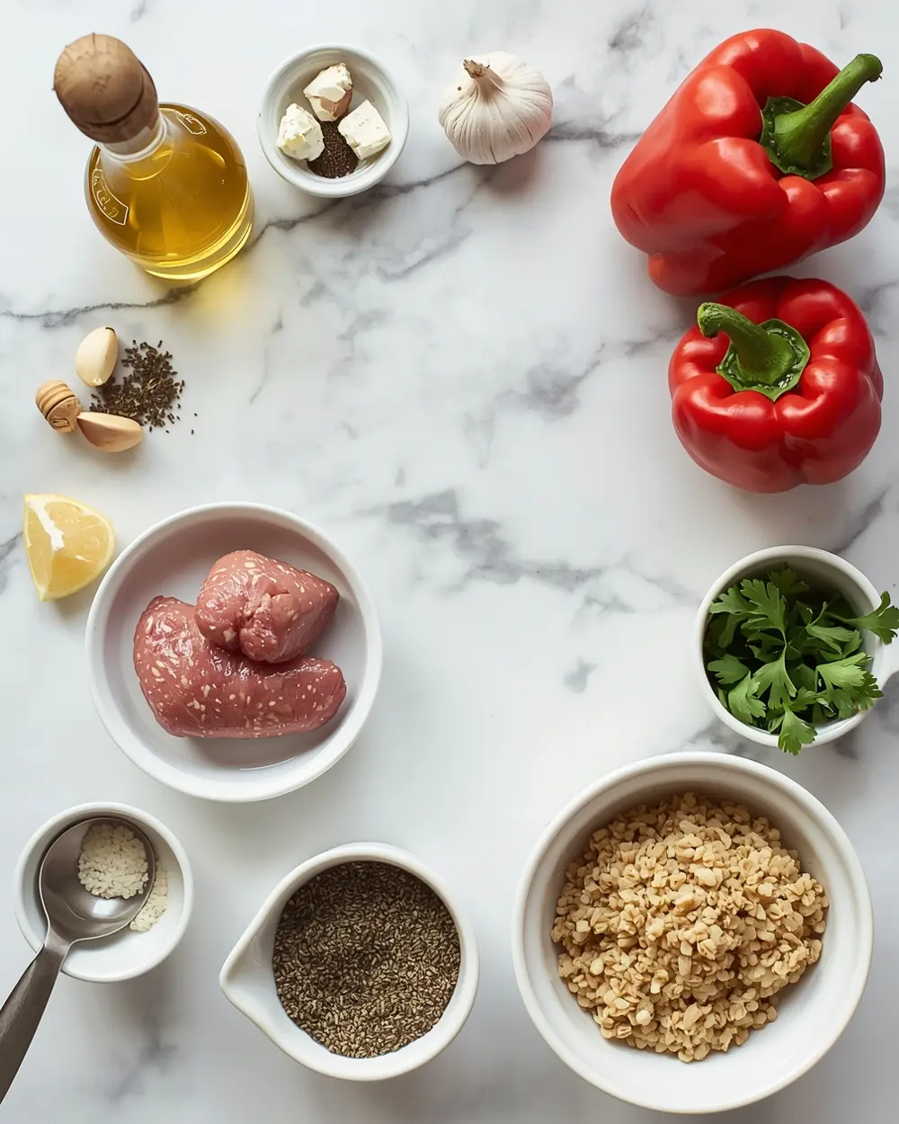 Ingredients for cozy grilled bell peppers summer