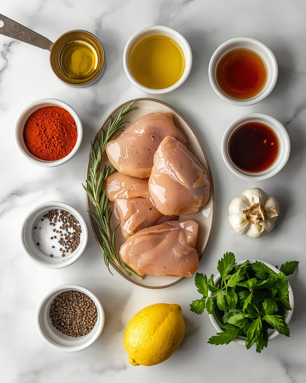 Ingredients for cozy grilled chicken thighs summer