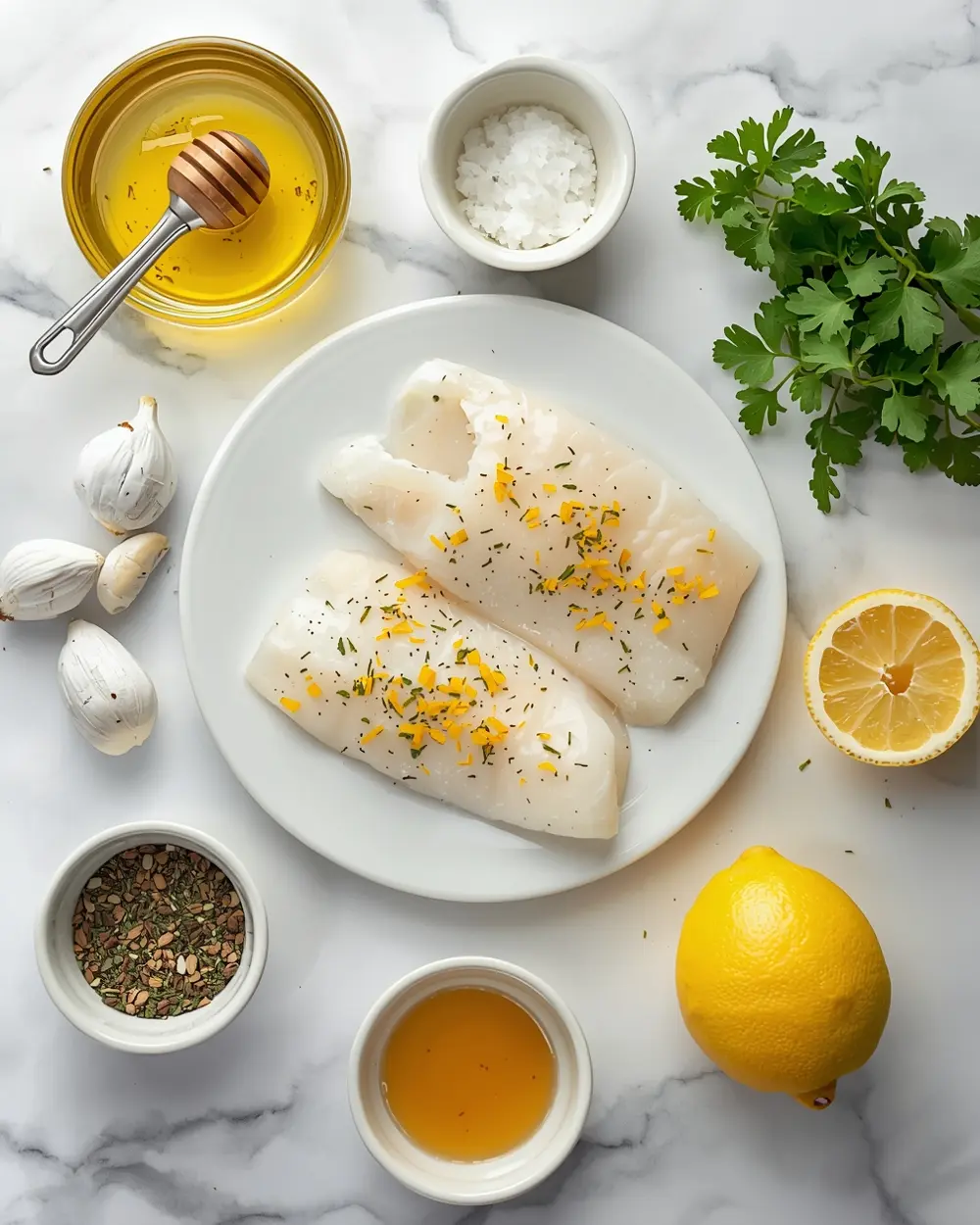 Ingredients for cozy grilled cod summer dinner