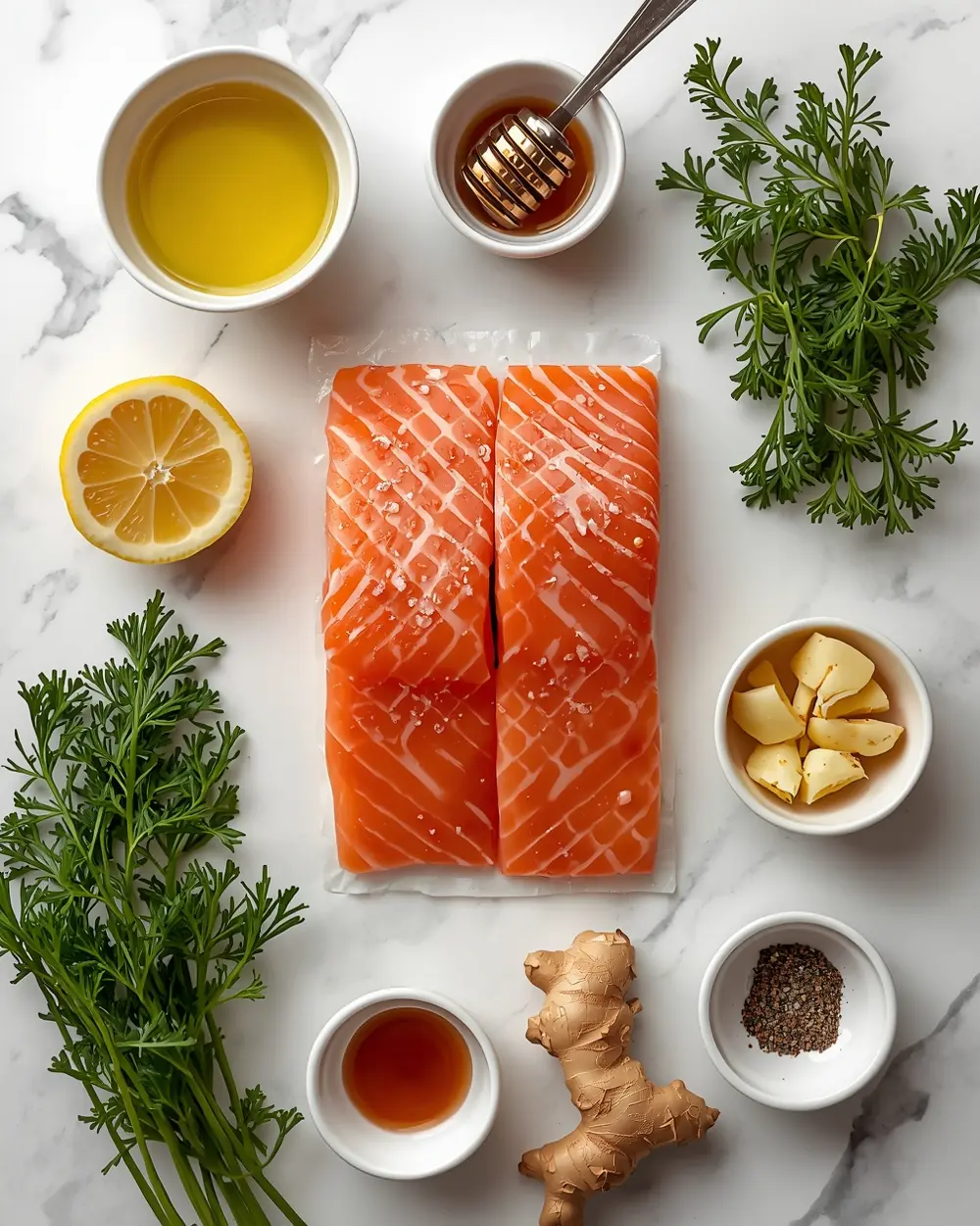Ingredients for cozy grilled salmon marinade