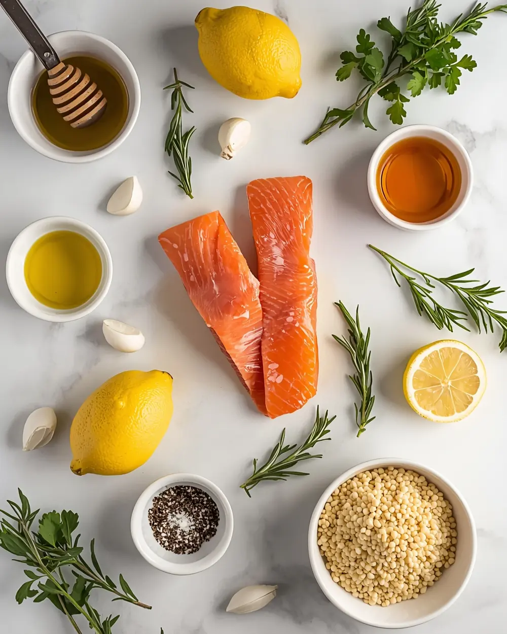 Ingredients for cozy grilled salmon summer