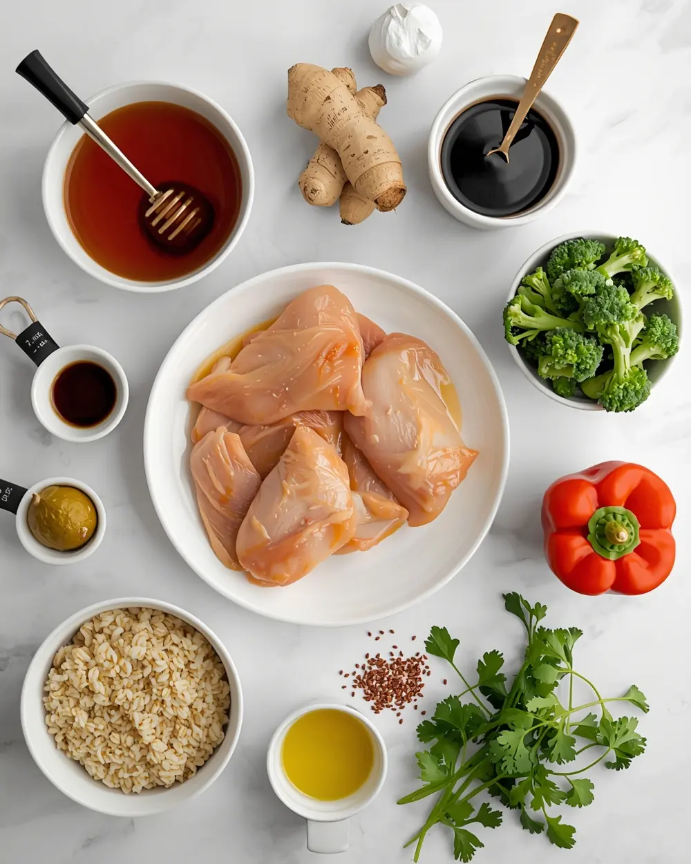 Ingredients for cozy honey sriracha chicken summer
