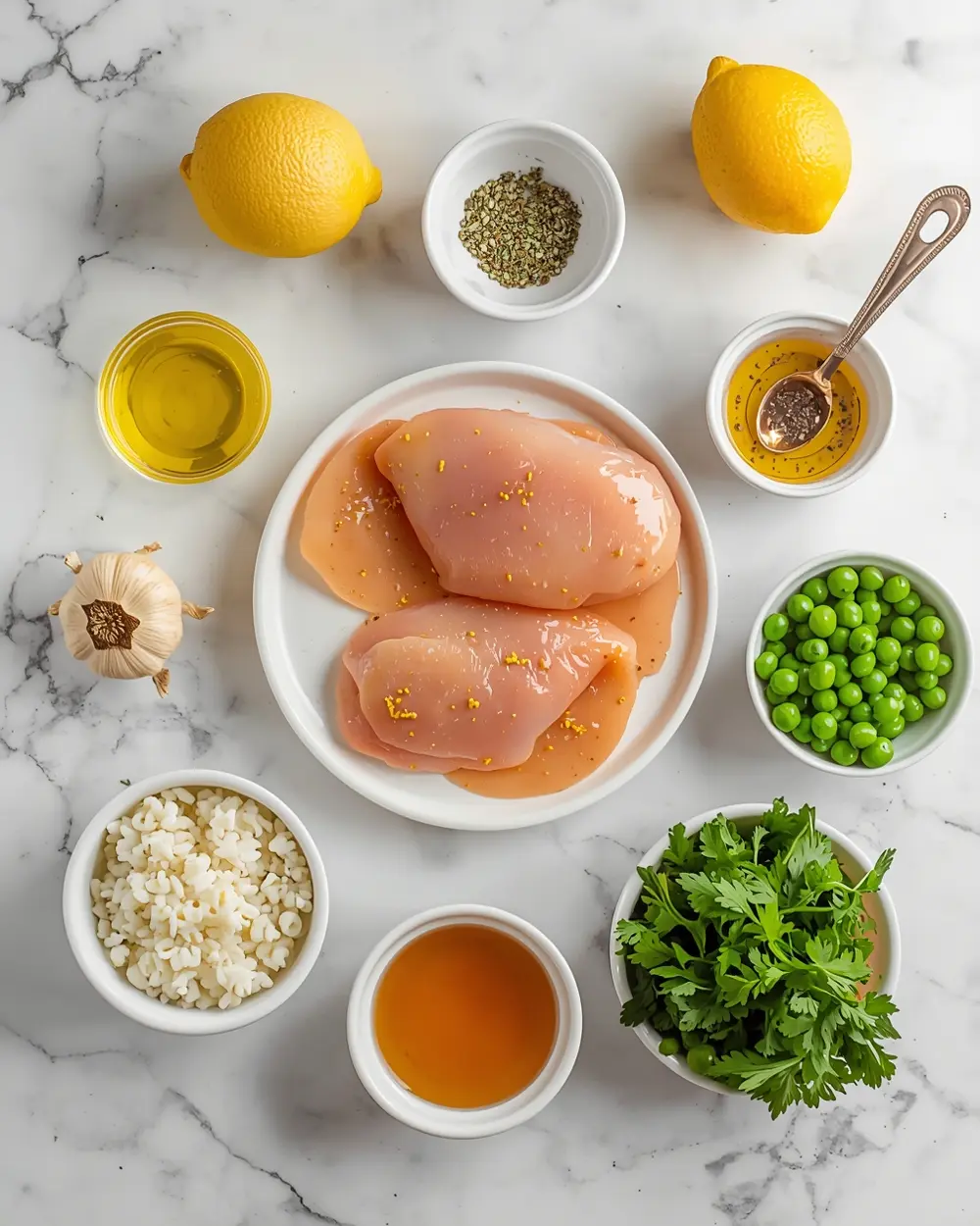 Ingredients for cozy lemon chicken summer dinner
