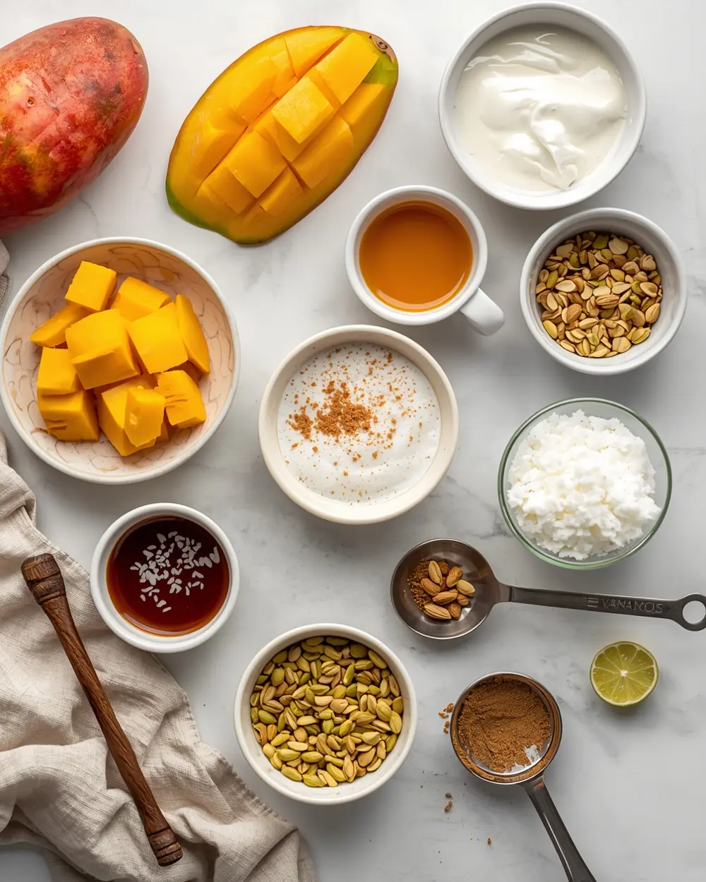 Ingredients for cozy mango coconut ice cream summer