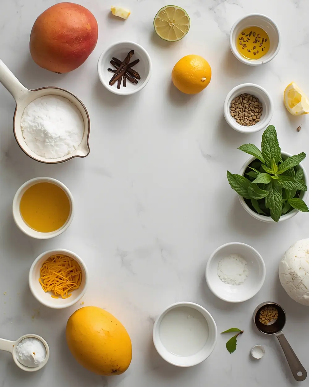 Ingredients for cozy mango sorbet homemade summer