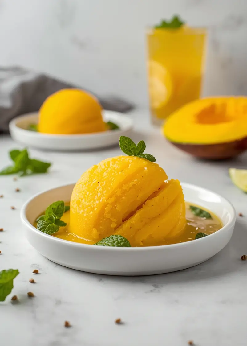 cozy mango sorbet homemade summer ready to serve