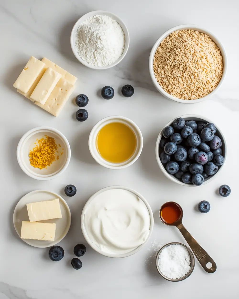 Ingredients for cozy no bake blueberry cream pie