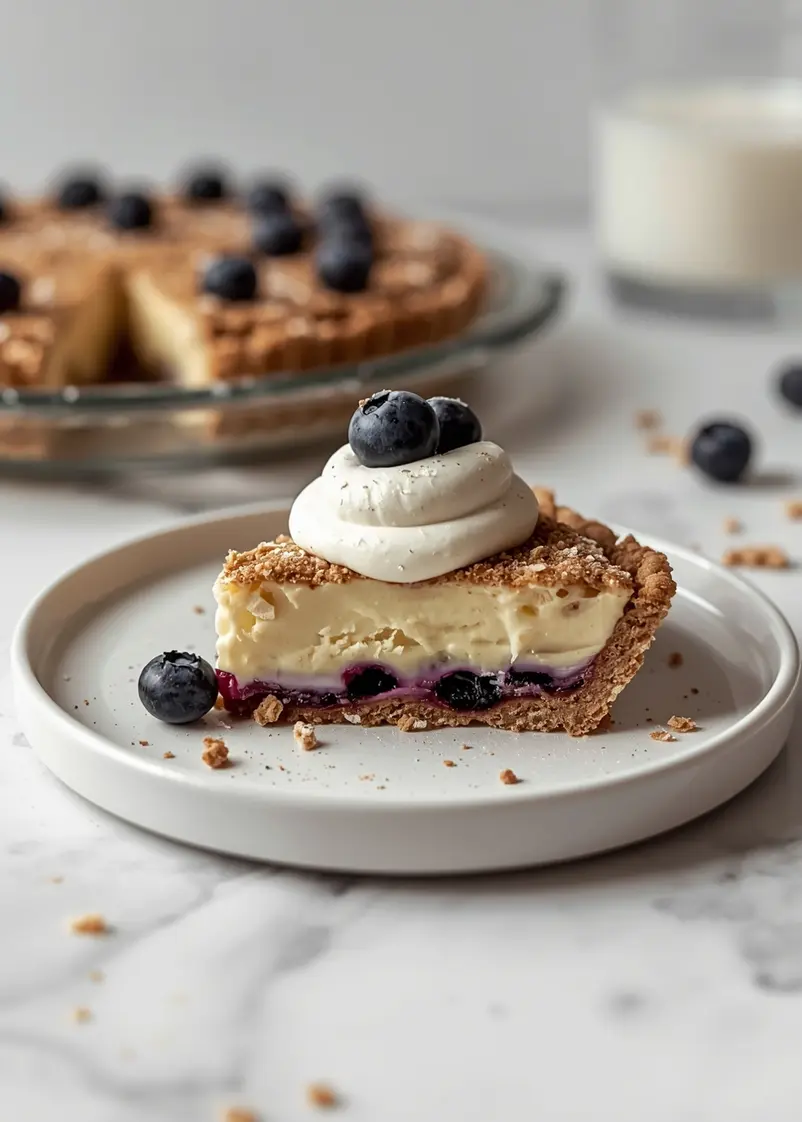 cozy no bake blueberry cream pie ready to serve