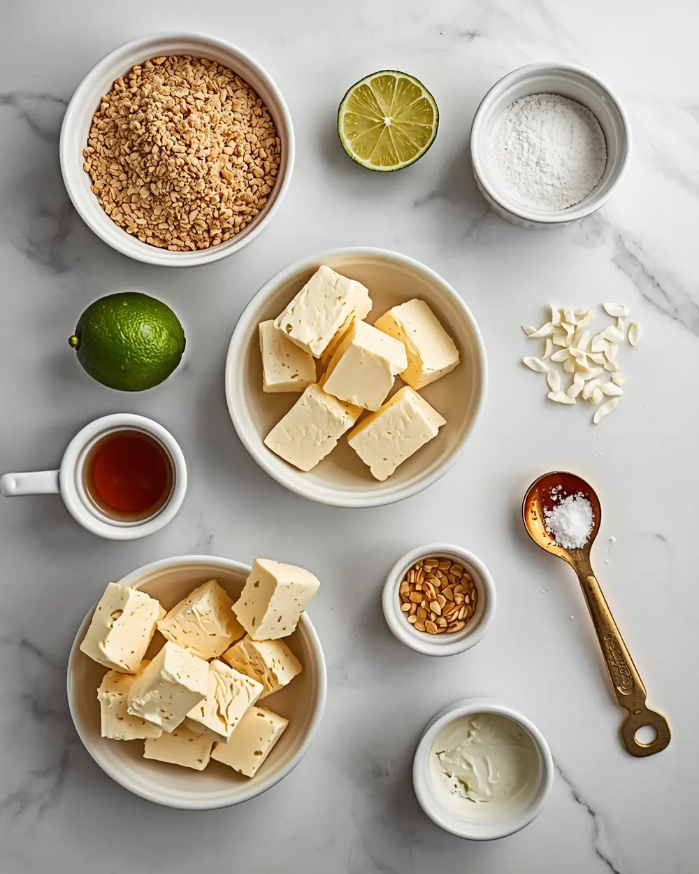 Ingredients for cozy no bake key lime pie summer