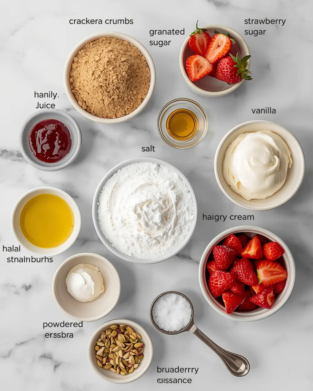 Ingredients for cozy no bake strawberry cheesecake summer