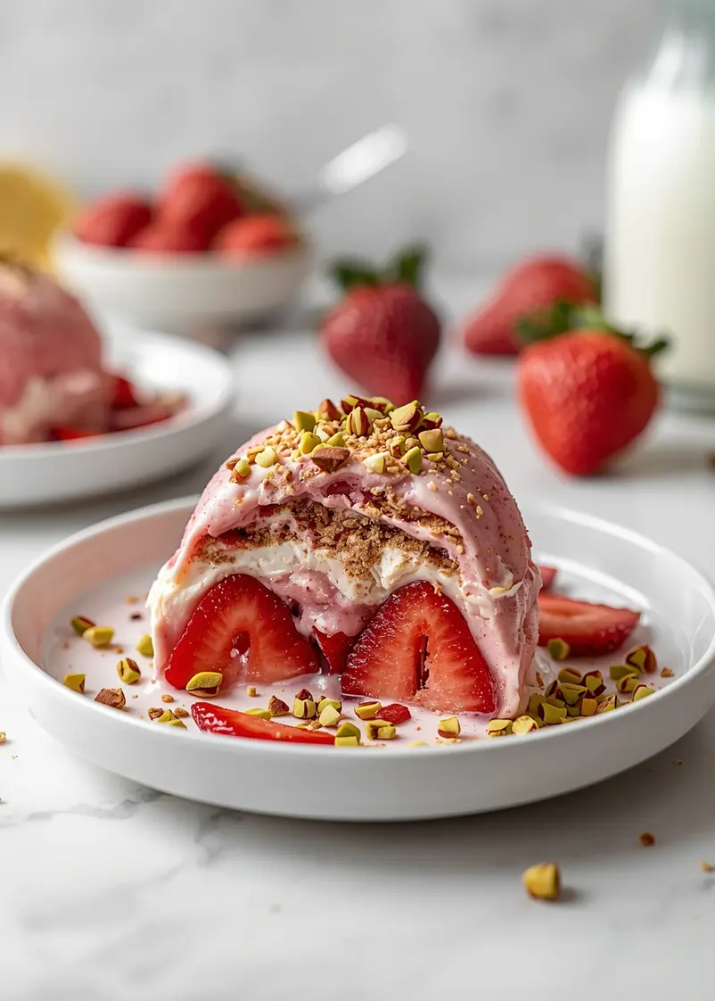 cozy no churn strawberry ice cream ready to serve