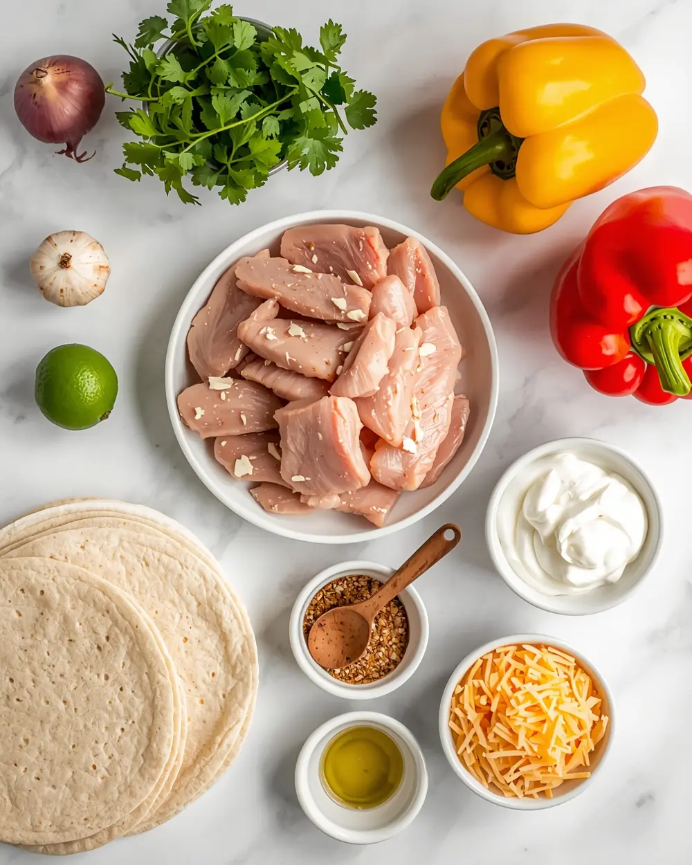 Ingredients for cozy one pan chicken fajitas summer