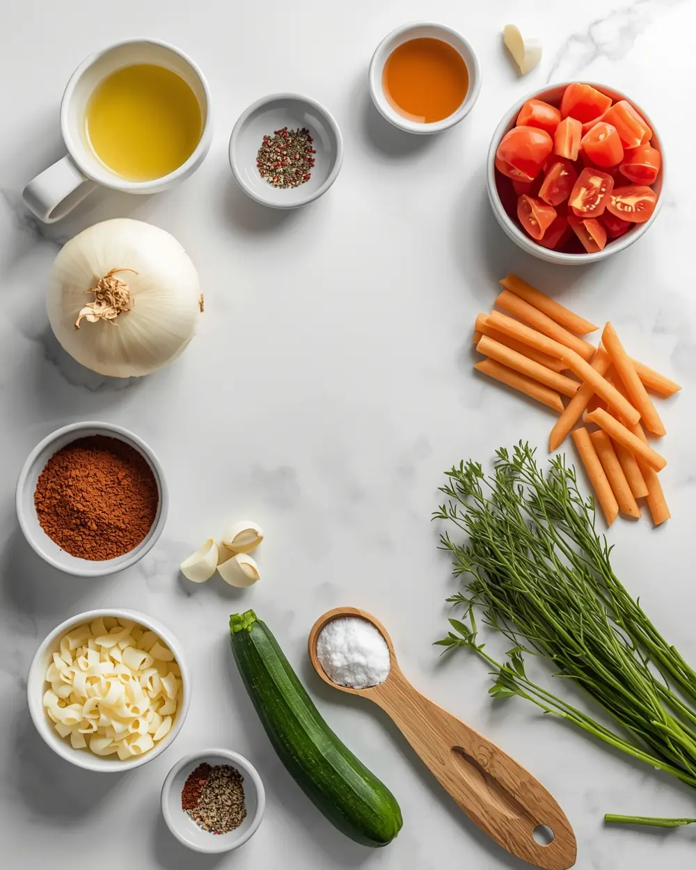 Ingredients for cozy one pot pasta summer