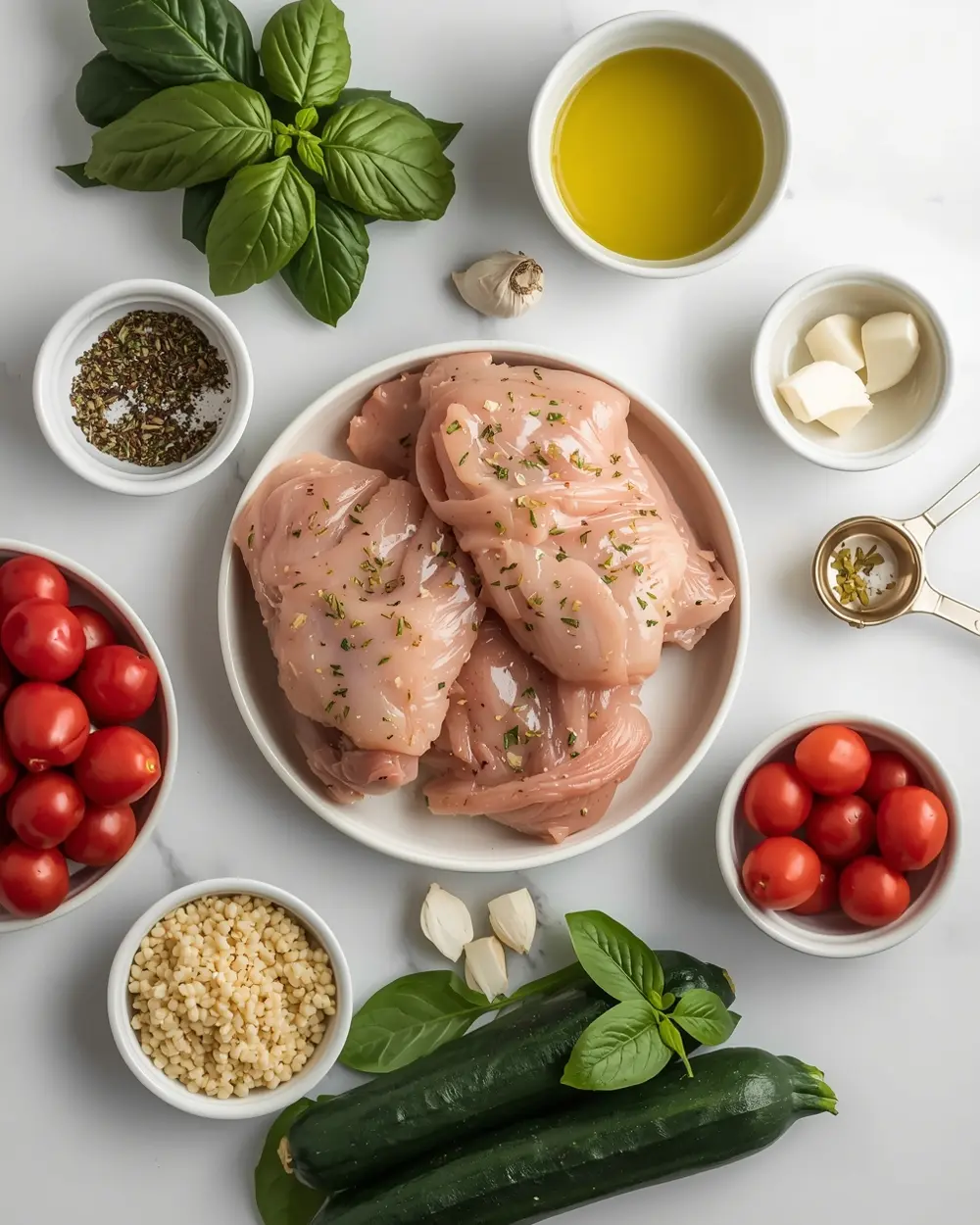 Ingredients for cozy pesto baked chicken summer