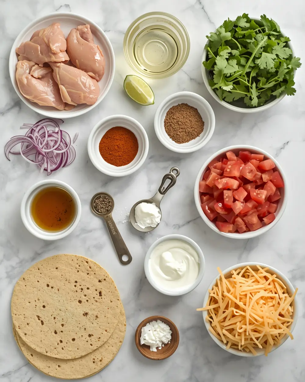 Ingredients for cozy slow cooker chicken tacos summer