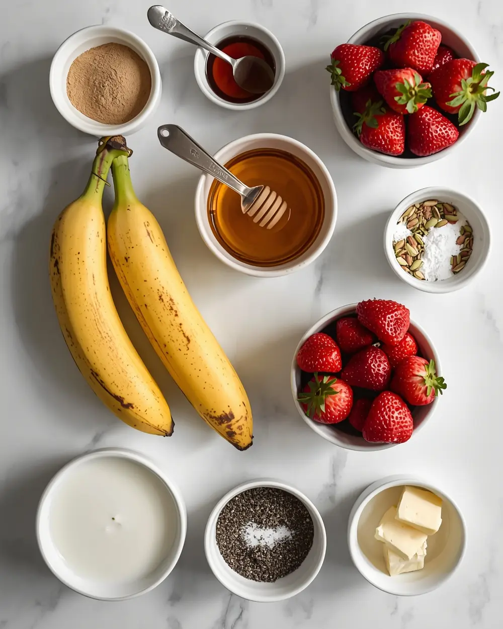 Ingredients for cozy strawberry banana nice cream