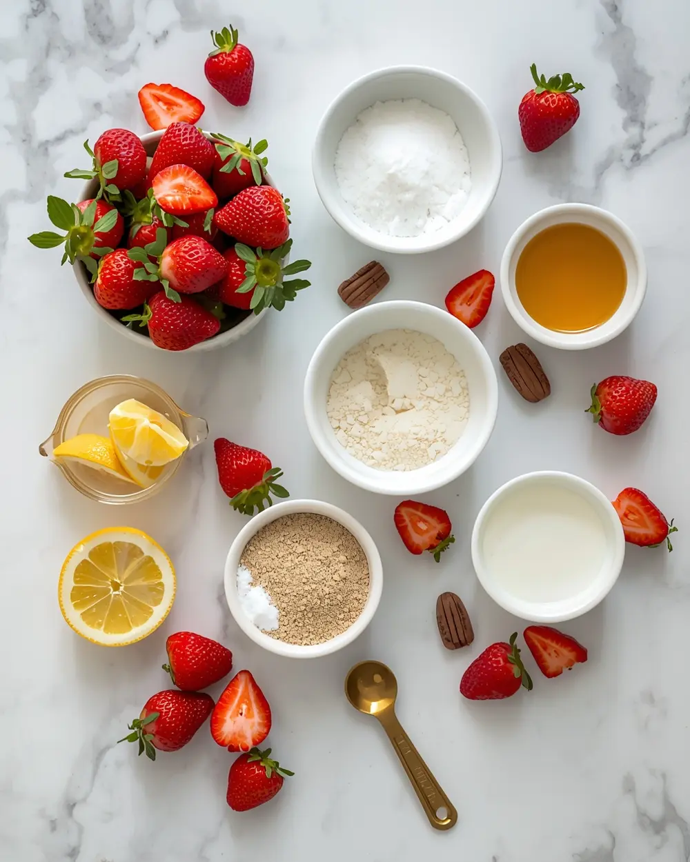 Ingredients for cozy strawberry sorbet homemade