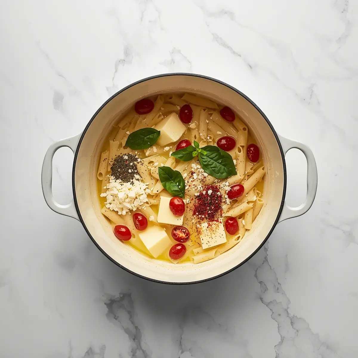Cooking instructions for cozy summer baked feta pasta