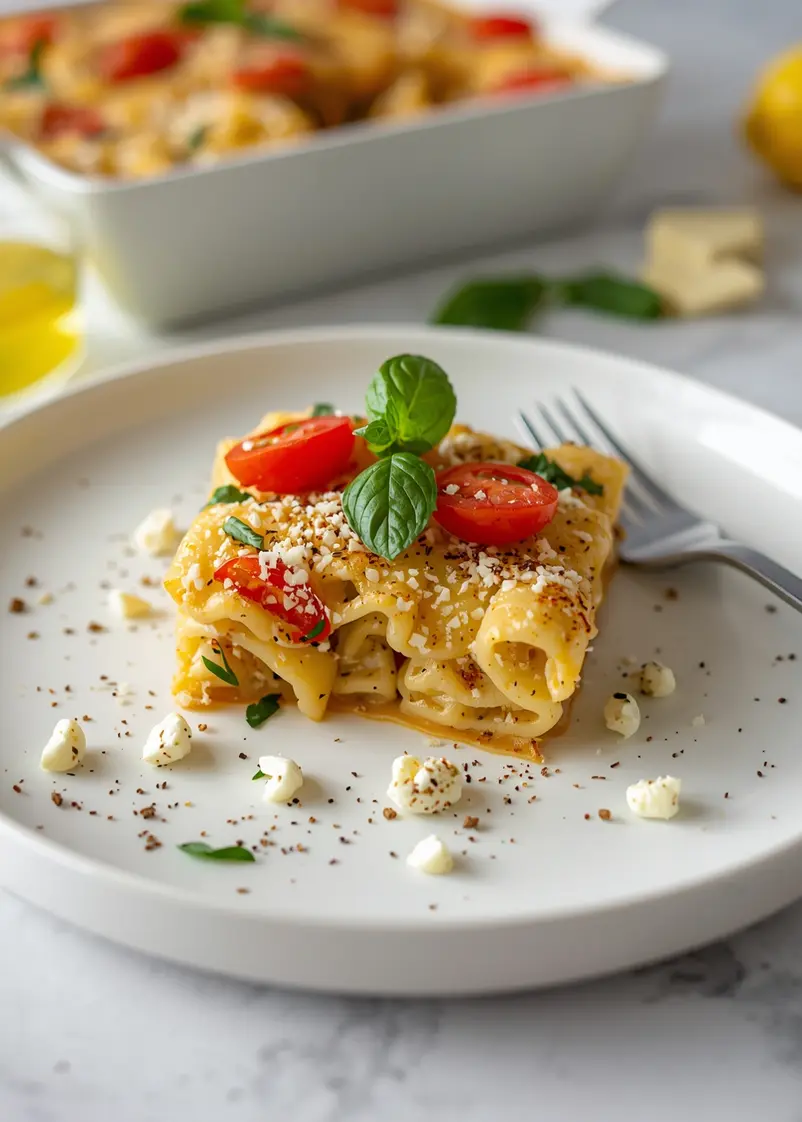 cozy summer baked feta pasta ready to serve