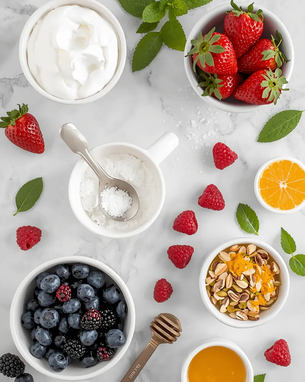 Ingredients for cozy summer berry fruit salad